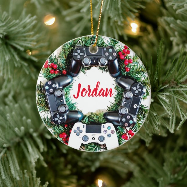 Gaming Wreath CUSTOM Gamer Ceramic Ornament (Tree)