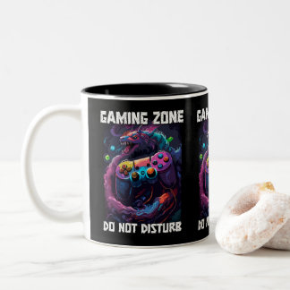 Gaming Zone Do Not Disturb Cool Gamer Dragon Art Two-Tone Coffee Mug