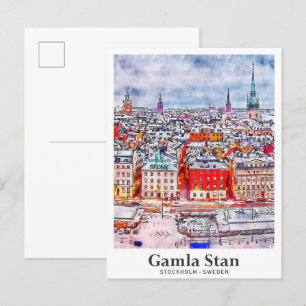 Gamla Stan Stockholm Sweden Travel Watercolor Postcard