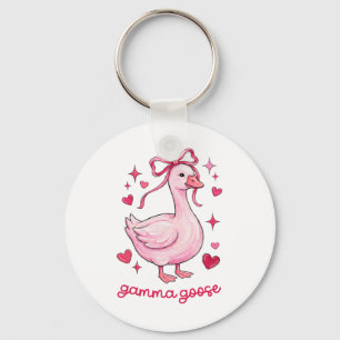Gamma Goose Coquette Bow Pink Heart Valentines Mot Keychain
