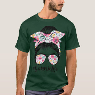 Gammie Life Messy Hair Bun Floral Women Mother's D T-Shirt