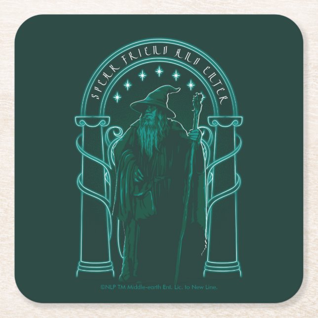 GANDALF™ "Speak Friend And Enter" Doors of Durin Square Paper Coaster (Front)