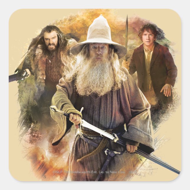 Gandalf, THORIN OAKENSHIELD™, & BILBO BAGGINS™ Square Sticker (Front)
