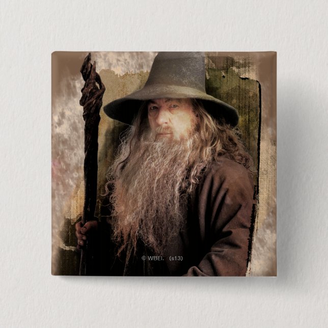 Gandalf With Staff 2 Inch Square Button (Front)