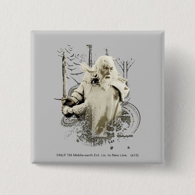 GANDALF™ with Sword Vector Collage 2 Inch Square Button (Front)