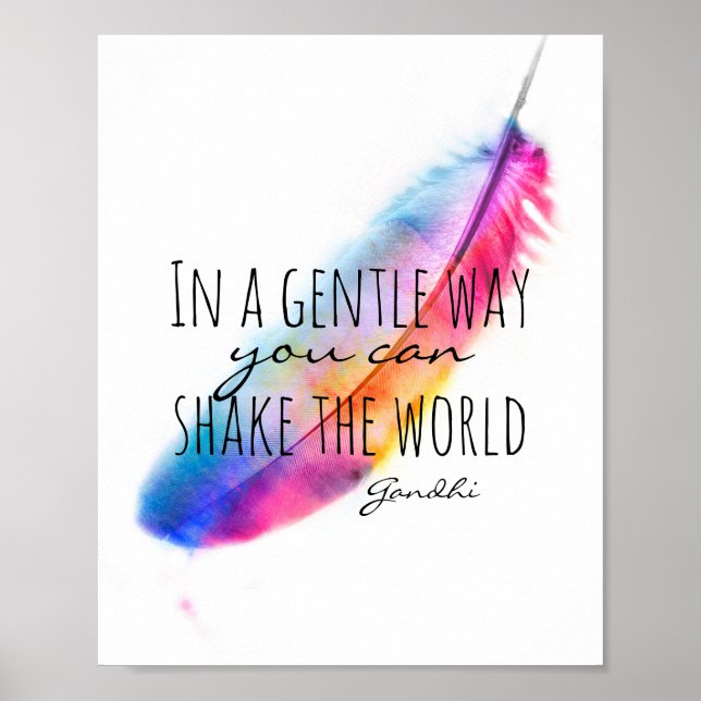 Gandhi inspirational quote poster with feather (Front)