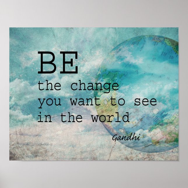 Gandhi quote motivational poster on blue photo art (Front)