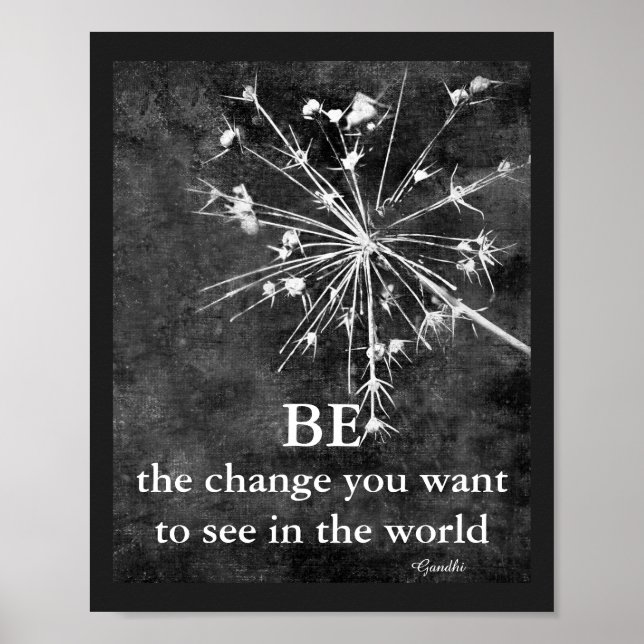 Gandhi quote poster be the change nature art grey (Front)