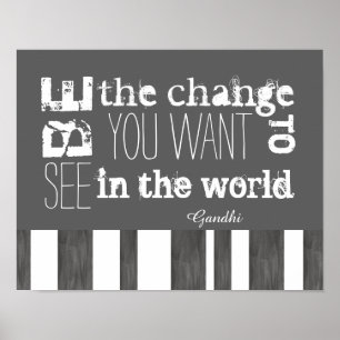 Gandhi quote poster be the change wall art on grey