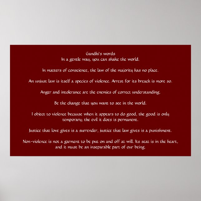 Gandhi's words on justice and compassion poster (Front)