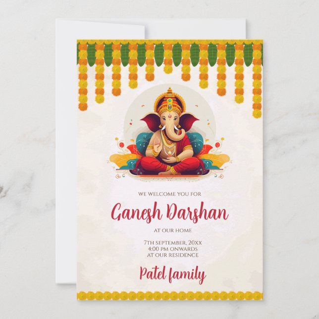 Ganesh Chaturthi invite une carte Ganesh Darshan (Devant)