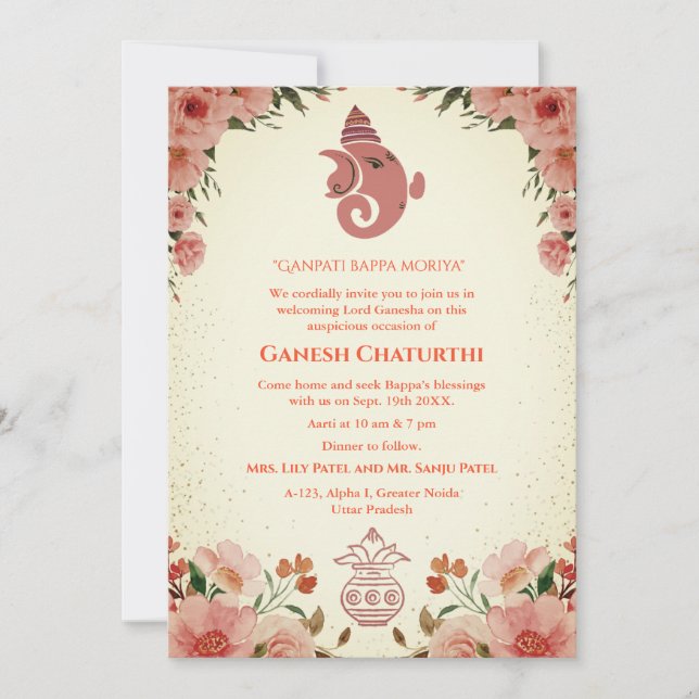 Ganesh Chaturthi Puja Floral Invitation (Front)