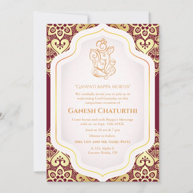Ganesh Chaturthi Puja Golden Invitation (Front)