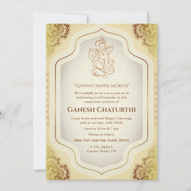 Ganesh Chaturthi Puja Golden Invitation (Front)