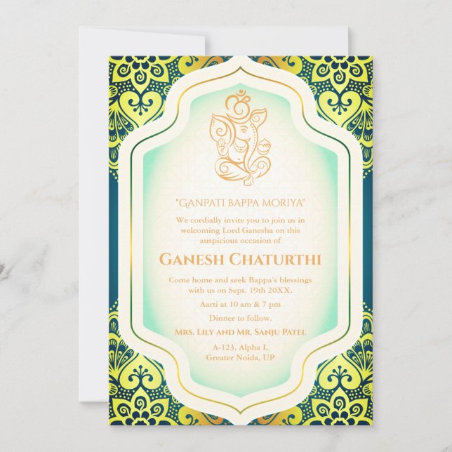 Ganesh Chaturthi Puja Golden Invitation (Front)