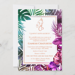 Ganesh Chaturthi Puja Minimal Leafy Tropical Invitation