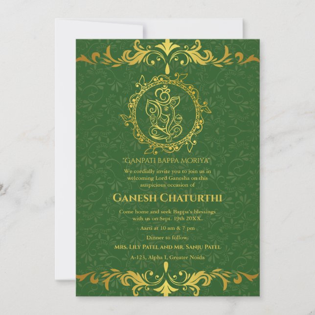 Ganesh Chaturthi Puja Roya Golden Elements Invitation (Front)