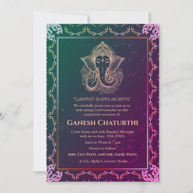 Ganesh Chaturthi Puja Roya Golden Elements Invitation (Front)