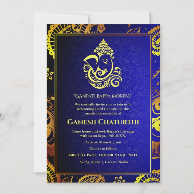 Ganesh Chaturthi Puja Roya Golden Elements Invitation (Front)