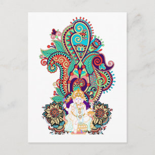 Ganesh Elephant God Colourful Paisley Postcard