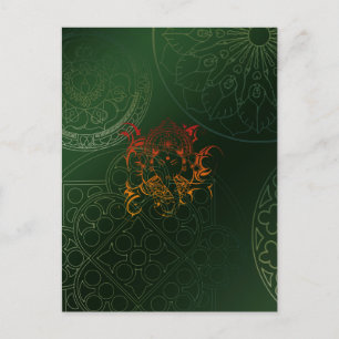 Ganesh Elephant Mandala orange green Yoga Asia Postcard
