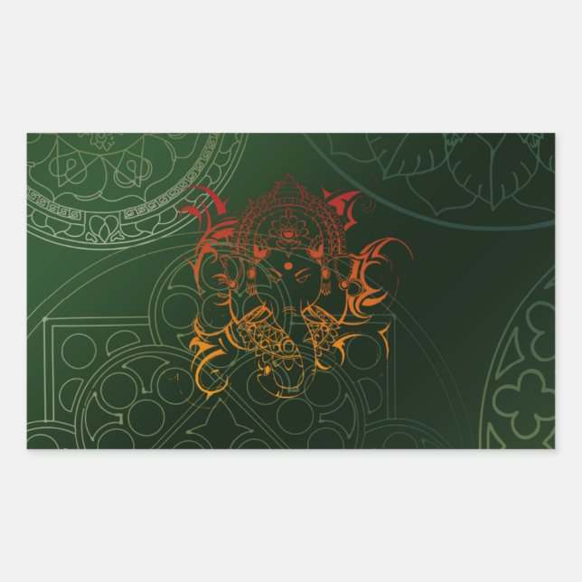 Ganesh Elephant Mandala orange green Yoga Asia Sticker (Front)