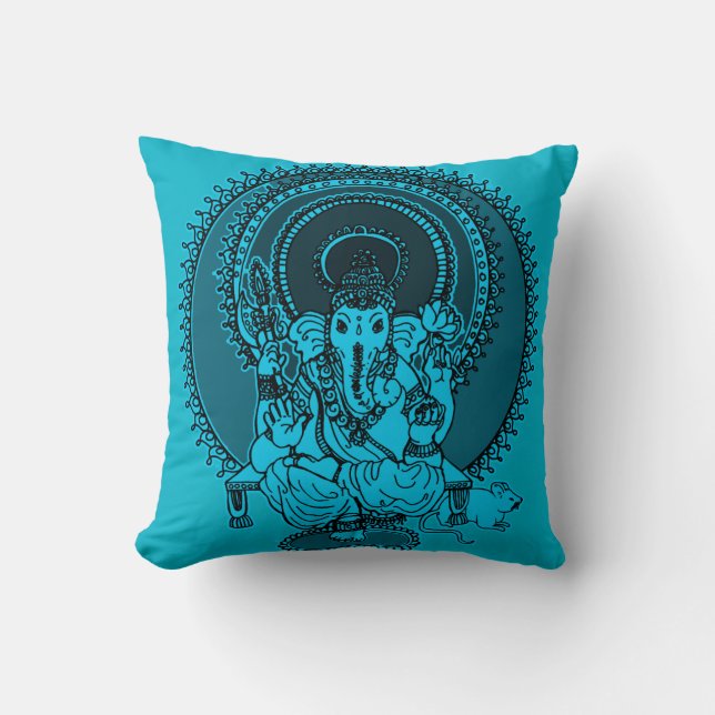 ganesh full blue throw pillow (Front)