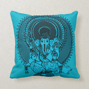 ganesh full blue throw pillow