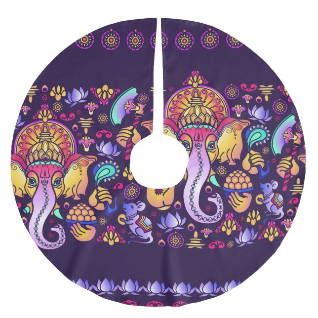 Ganesh Hindu God: Festive Seamless Brushed Polyester Tree Skirt (Front)