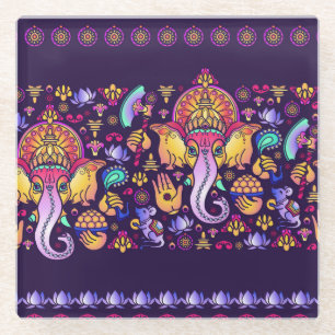 Ganesh Hindu God: Festive Seamless Glass Coaster