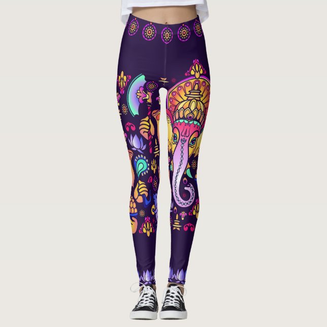 Ganesh Hindu God: Festive Seamless Leggings (Front)