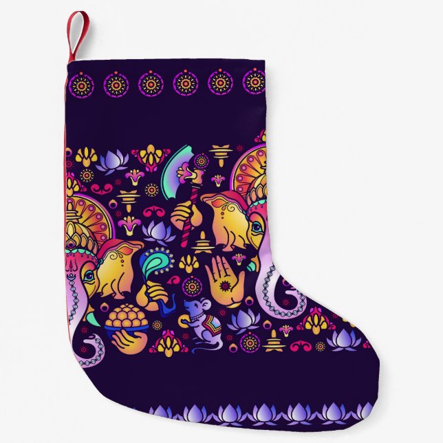 Ganesh Hindu God: Festive Seamless Small Christmas Stocking (Front)