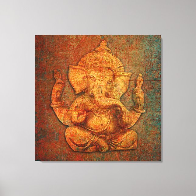 Ganesh On A Distress Stone Background Canvas Print (Front)