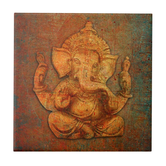 Ganesh On A Distress Stone Background Tile (Front)