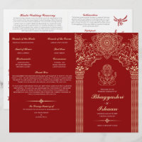 Ganesh Red Hindu Wedding Ceremony Folded Program
