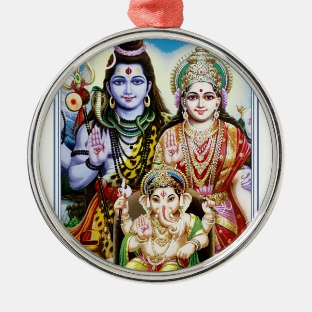 Ganesh, Shiva and Parvati, Lord Ganesha, Durga Metal Ornament (Front)