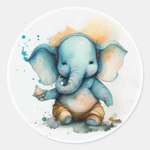 ganesha as cute blue baby elephant classic round sticker