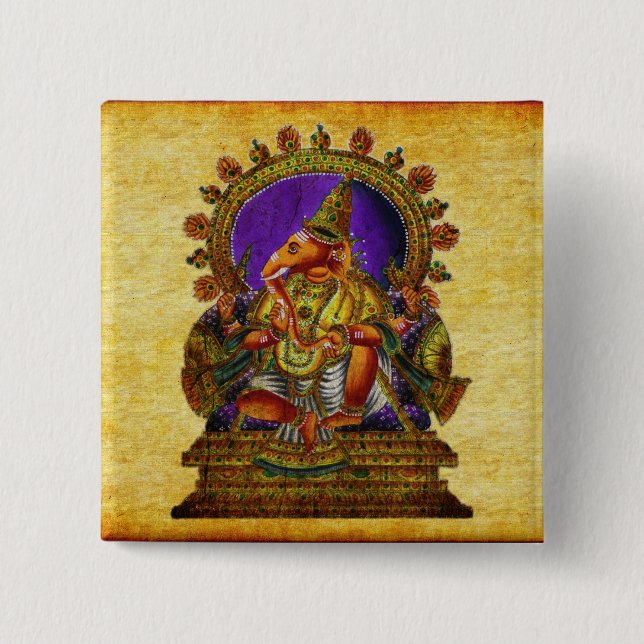 Ganesha Deva antique 2 Inch Square Button (Front)