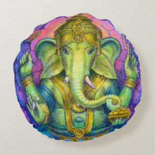 Ganesha Elephant Buddha Round Pillow Good Luck