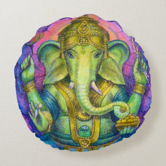 Ganesha Elephant Buddha Round Pillow Good Luck