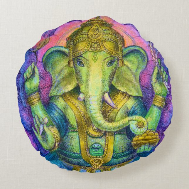 Ganesha Elephant Buddha Round Pillow Good Luck (Back)
