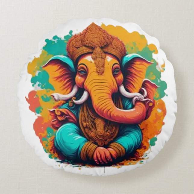 Ganesha, ganesh, ganapati remover of obstacles #1 round pillow (Front)
