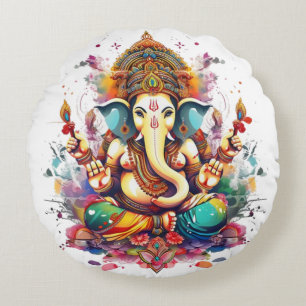 Ganesha, ganesh, ganapati remover of obstacles #3 round pillow