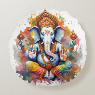 Ganesha, ganesh, ganapati remover of obstacles #5 round pillow
