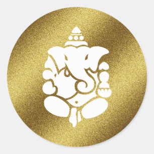 Ganesha Golden Glitter Classic Round Sticker