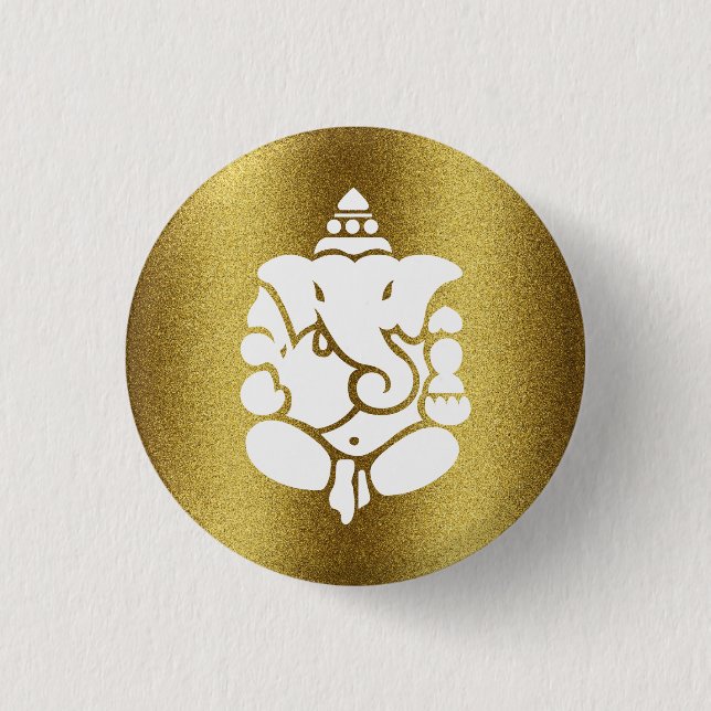 Ganesha Golden Glitter Design 1 Inch Round Button (Front)