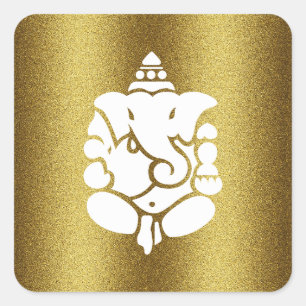 Ganesha Golden Glitter Design Square Sticker