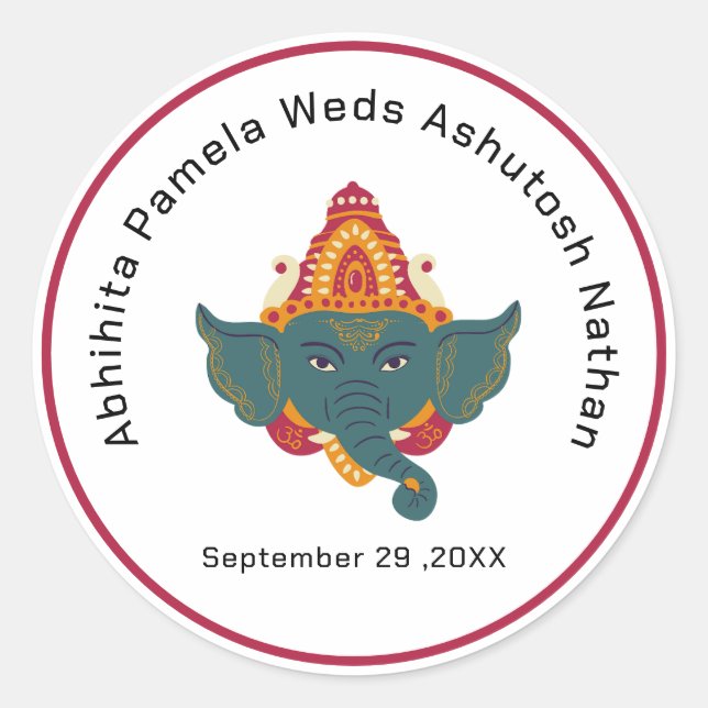  Ganesha Hindu Wedding Classic Round Sticker (Front)