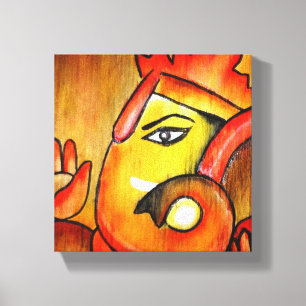 Ganesha in acrylic in warm colour scheme canvas print