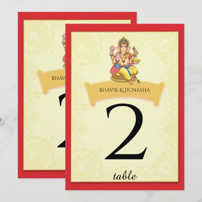 Ganesha Indian Wedding Table Number (Front/Back)